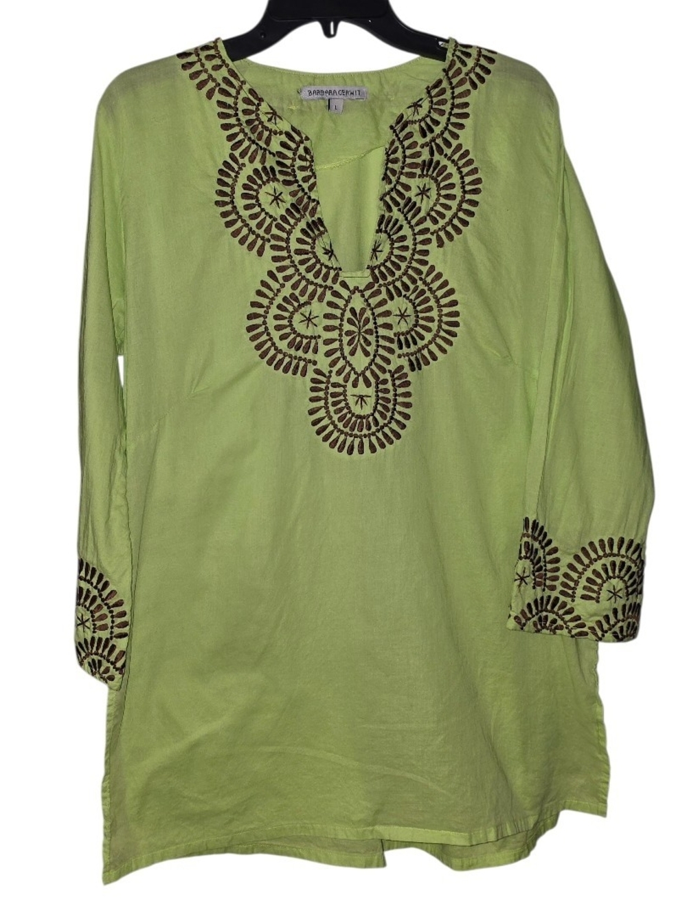 Barbara Gerwit Lime Green Brown Tunic Top Large